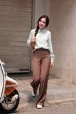  Sơ mi lụa basic xanh mint khuy hoa 