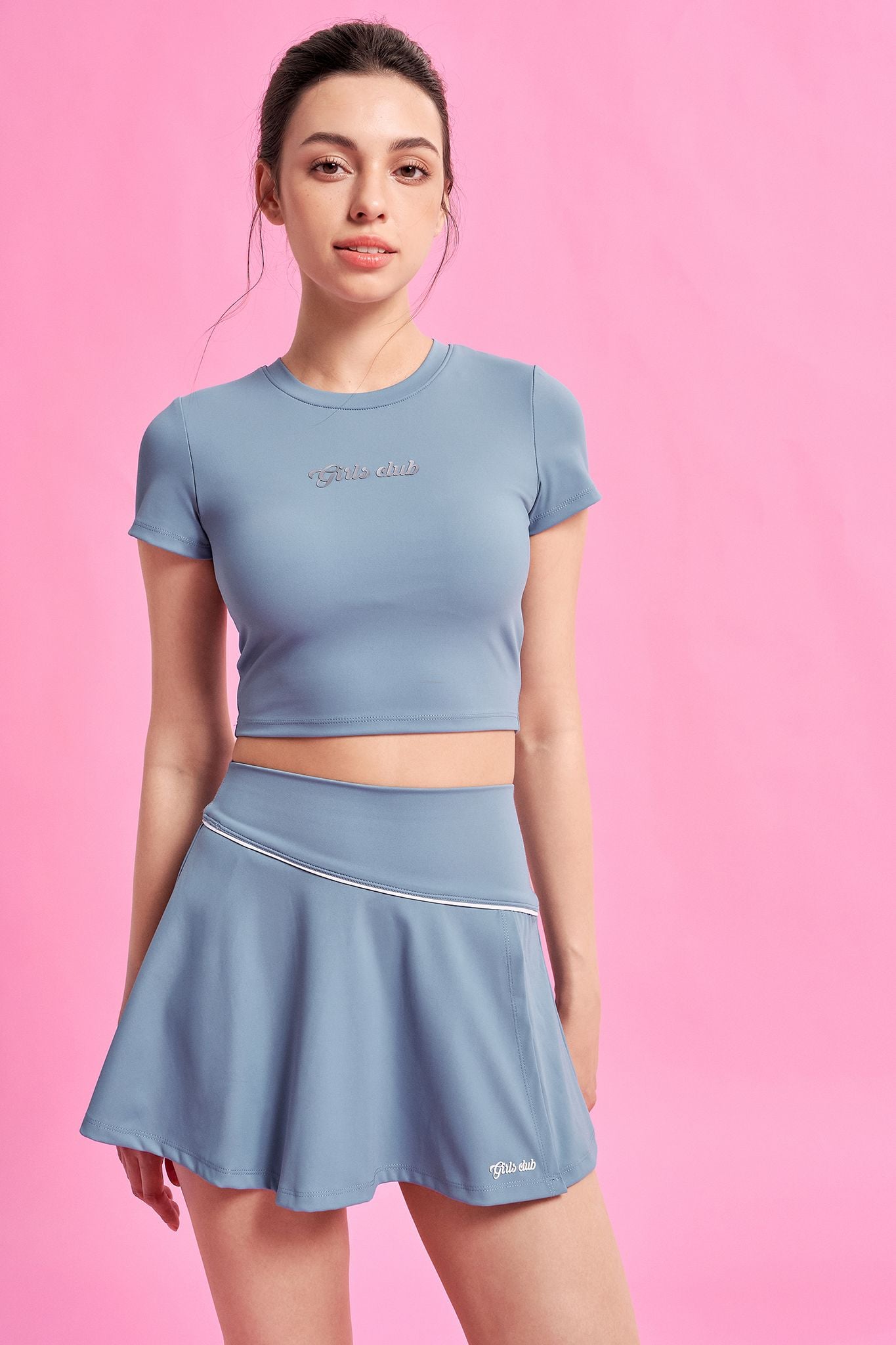  Chân váy sideline xoè rủ cạp chéo - xanh ash blue 