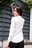  Sơ mi lụa trắng basic viền dây trang trí 