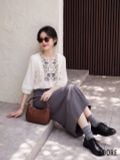  Chân váy Midi Basic Ghi Đậm 