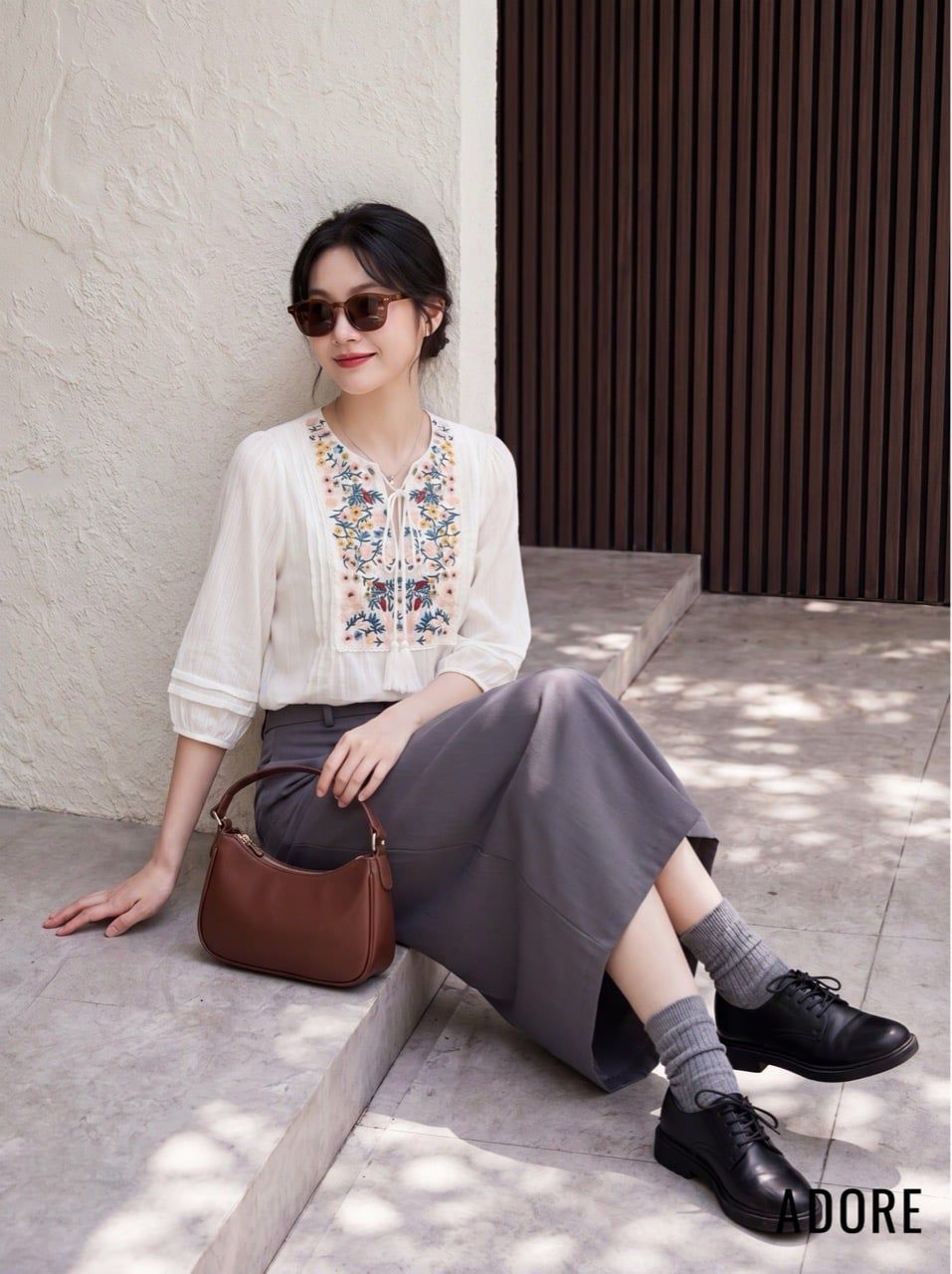  Chân váy Midi Basic Ghi Đậm 