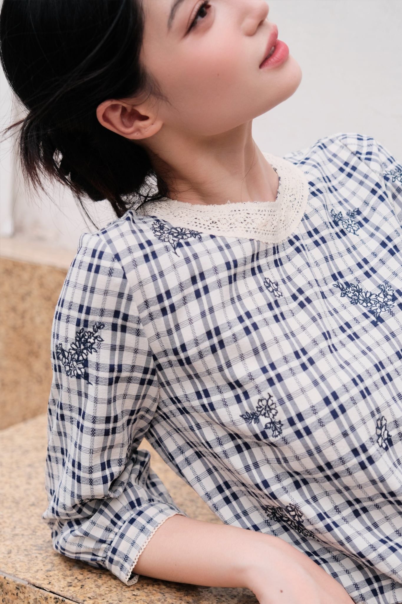  Chân váy midi karo xếp xòe 