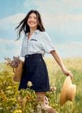  Chân váy A denim xanh chàm basic 
