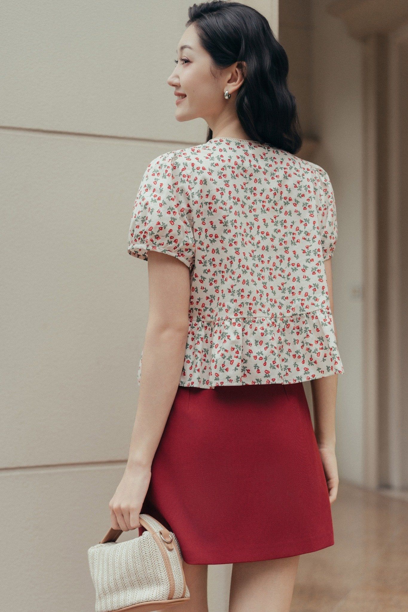  Chân váy A mini basic túi cơi Đỏ đô 
