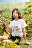  Áo top trắng thêu hoa rơi, bode tay 