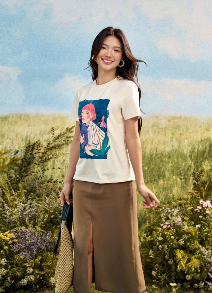 Chân váy midi basic màu Nâu lạnh