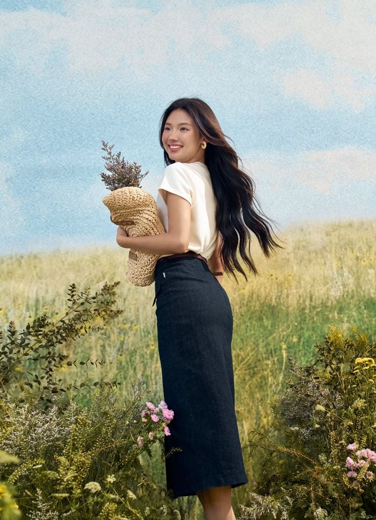 Chân váy midi basic Denim tàn đen