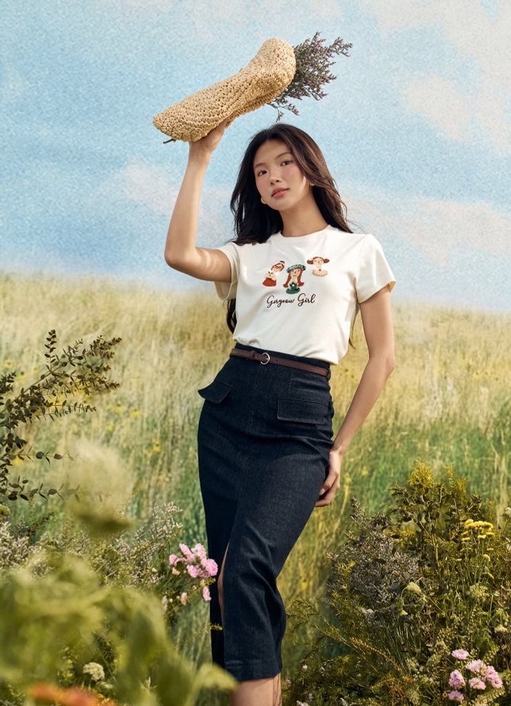Chân váy midi basic Denim tàn đen