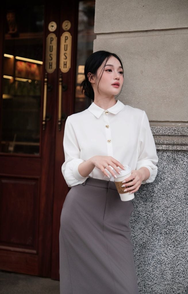 Chân váy Midi Basic Ghi Đậm