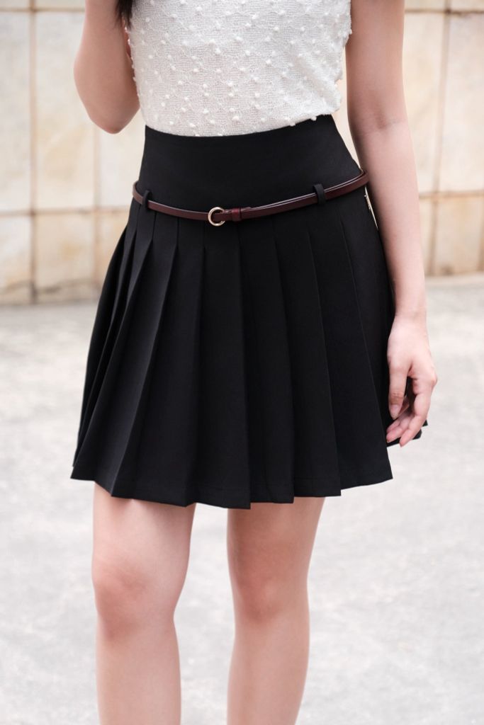 Chân váy mini Đen xếp ly kèm belt