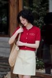 Chân váy A mini phối nắp túi be 