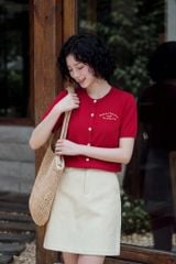  Chân váy A mini phối nắp túi be 