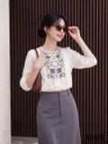  Chân váy Midi Basic Ghi Đậm 