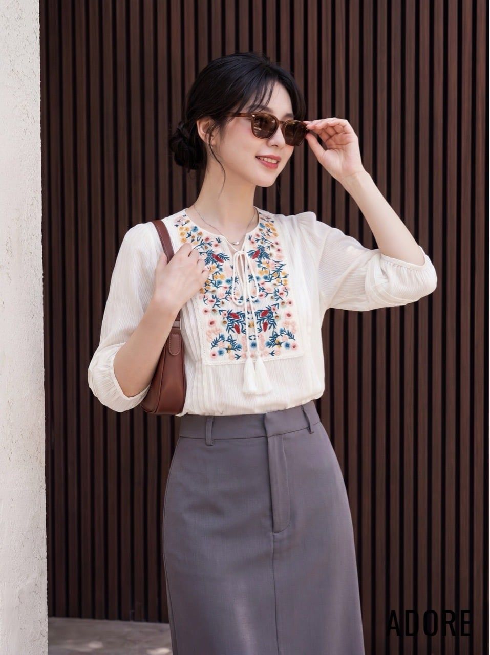  Chân váy Midi Basic Ghi Đậm 
