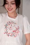  Áo peplum cổ nhún thêu linh lan hồng 