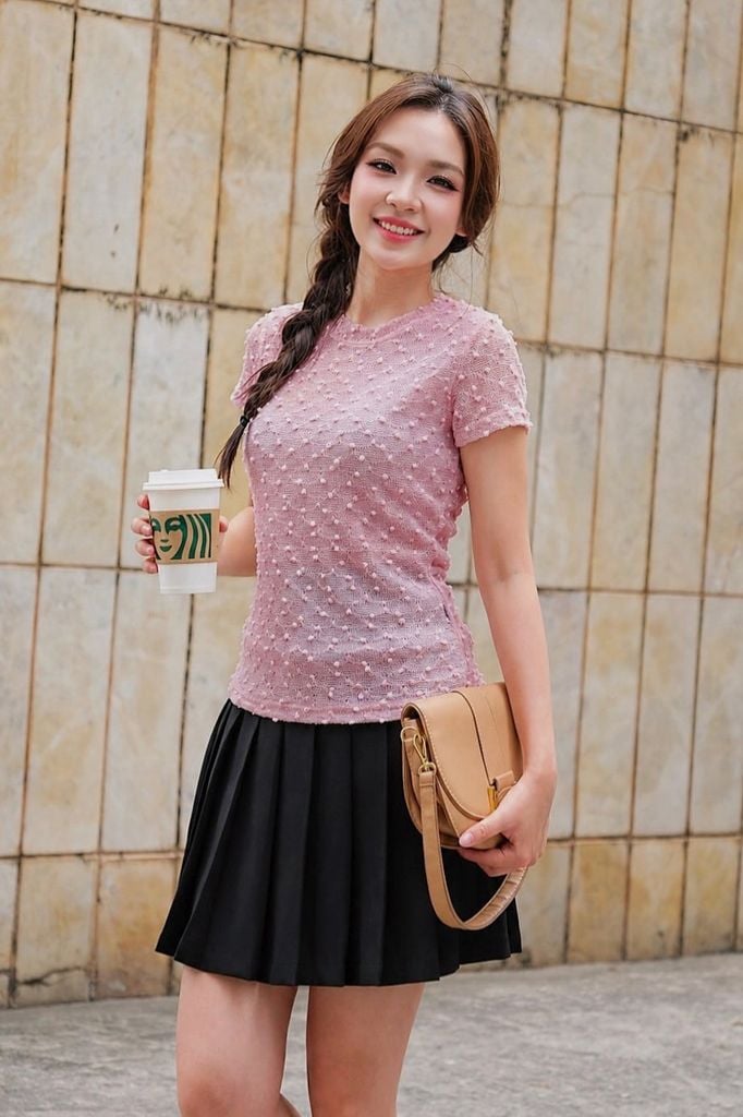 Áo thun basic hạt nổ màu hồng