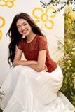  Chân váy maxi tơ nối tầng màu trắng 