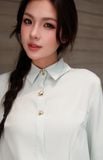  Sơ mi lụa basic xanh mint khuy hoa 