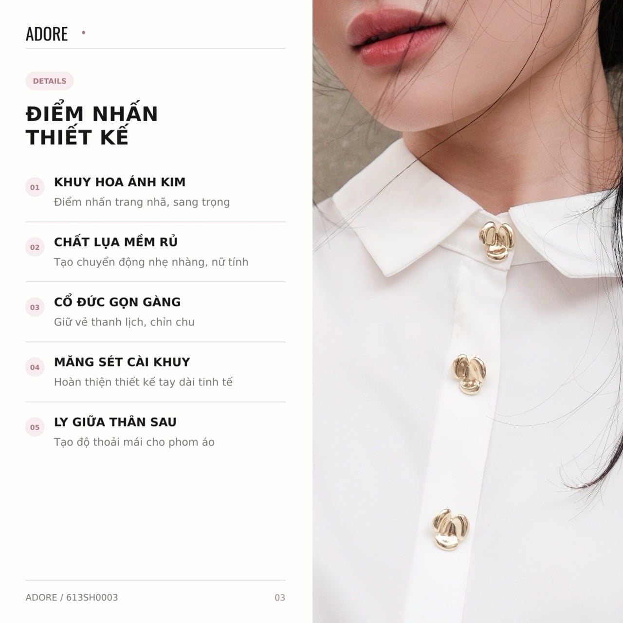  Sơ mi lụa basic trắng kem khuy hoa 