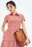  Đầm karo đỏ nối tầng đính charm 