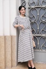  Chân váy midi karo xếp xòe 