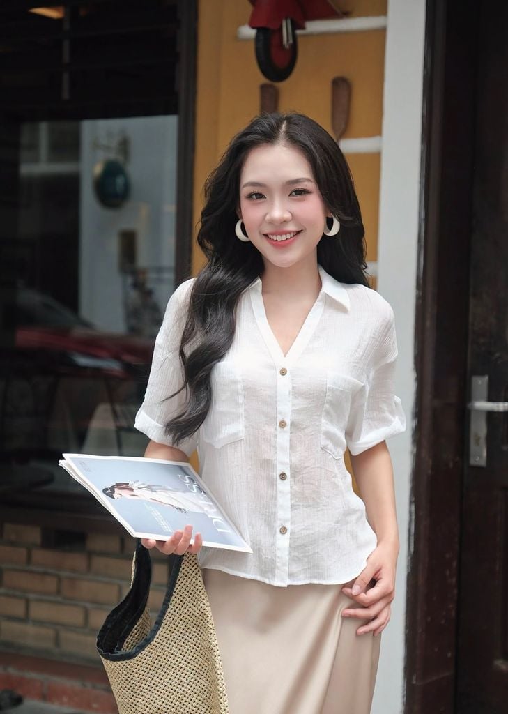 Sơ mi basic cổ V màu trắng