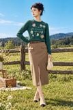  Chân váy midi basic sẻ trước màu nâu lạnh 