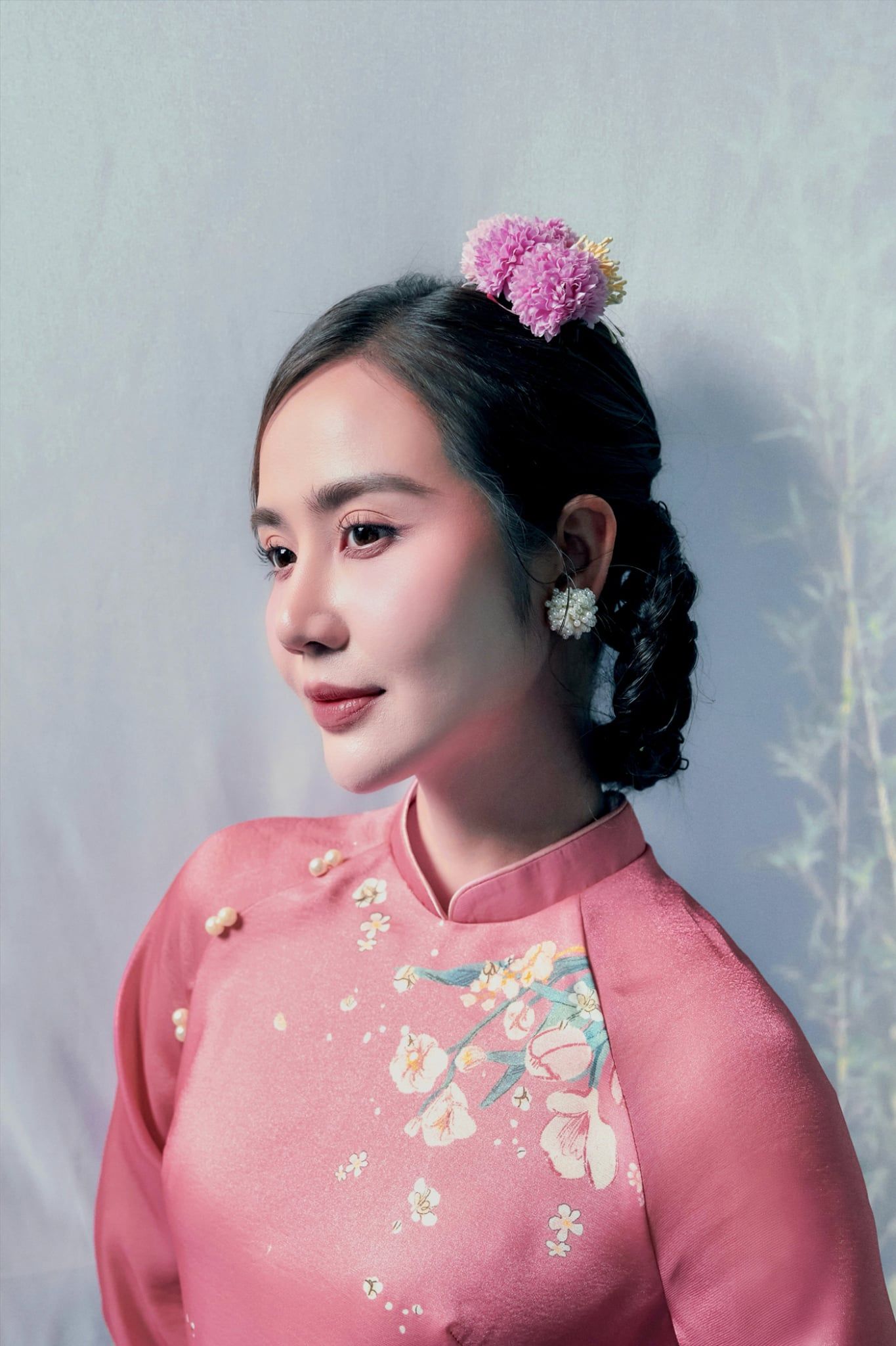  Nguyệt Cầm - Set áo dài tơ hồng Tường Vy 