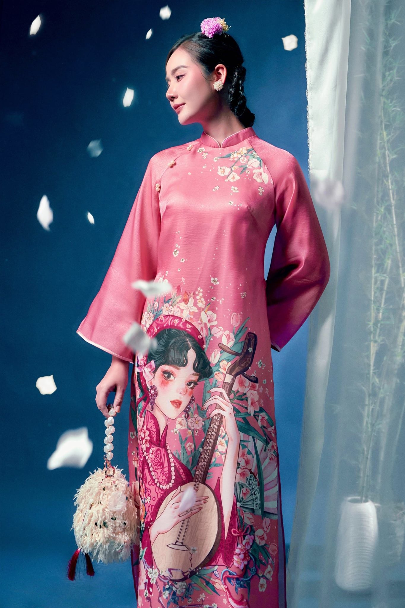  Nguyệt Cầm - Set áo dài tơ hồng Tường Vy 
