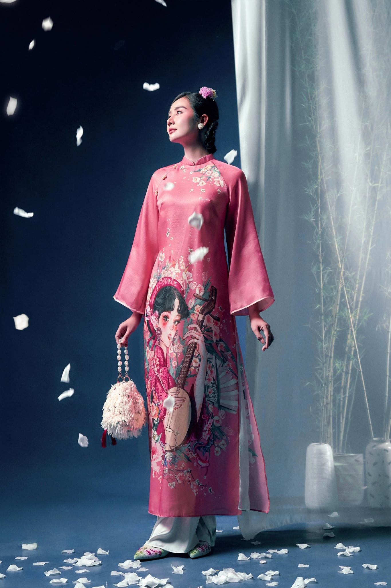  Nguyệt Cầm - Set áo dài tơ hồng Tường Vy 