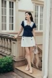  Top navi cổ trắng phối dây trang trí 