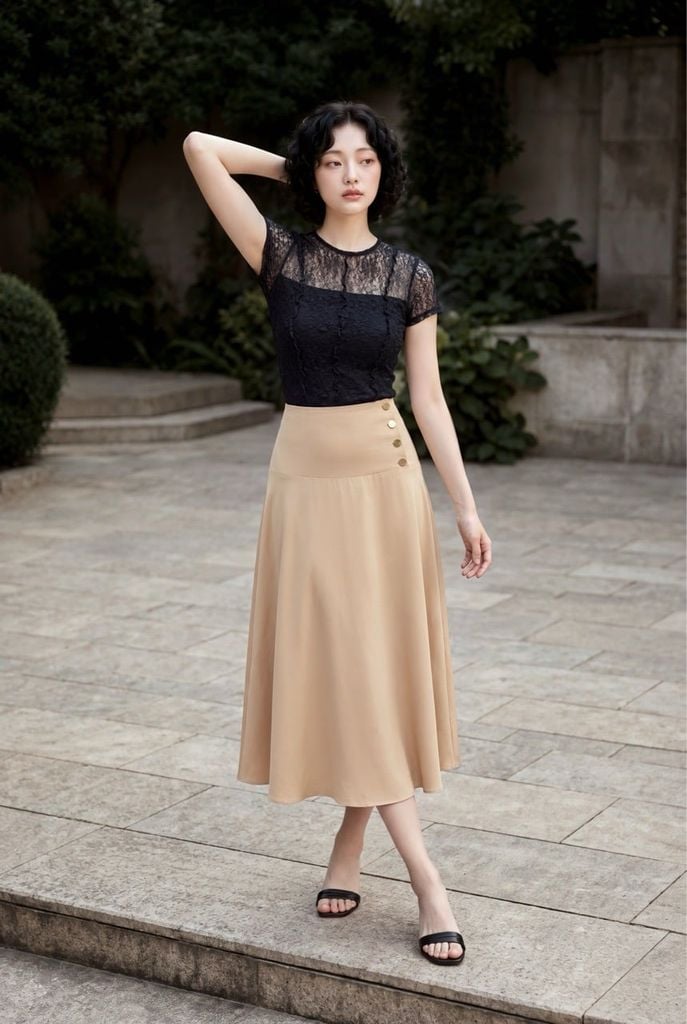 Áo thun ren can mảnh màu đen