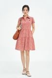  Đầm karo đỏ nối tầng đính charm 