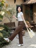  Áo thun basic hạt nổ màu kem 