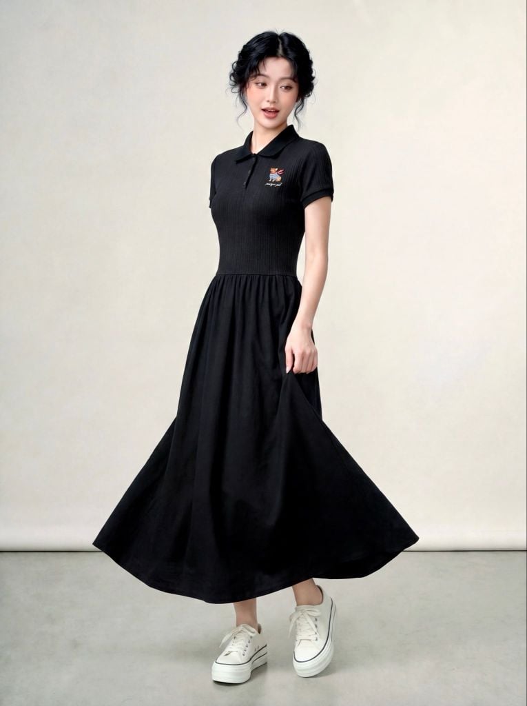 Đầm polo midi thun poplin