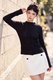  Top dài tay thun lưới đen cổ leo 