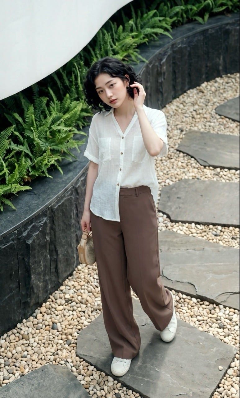  Sơ mi basic cổ V màu trắng 