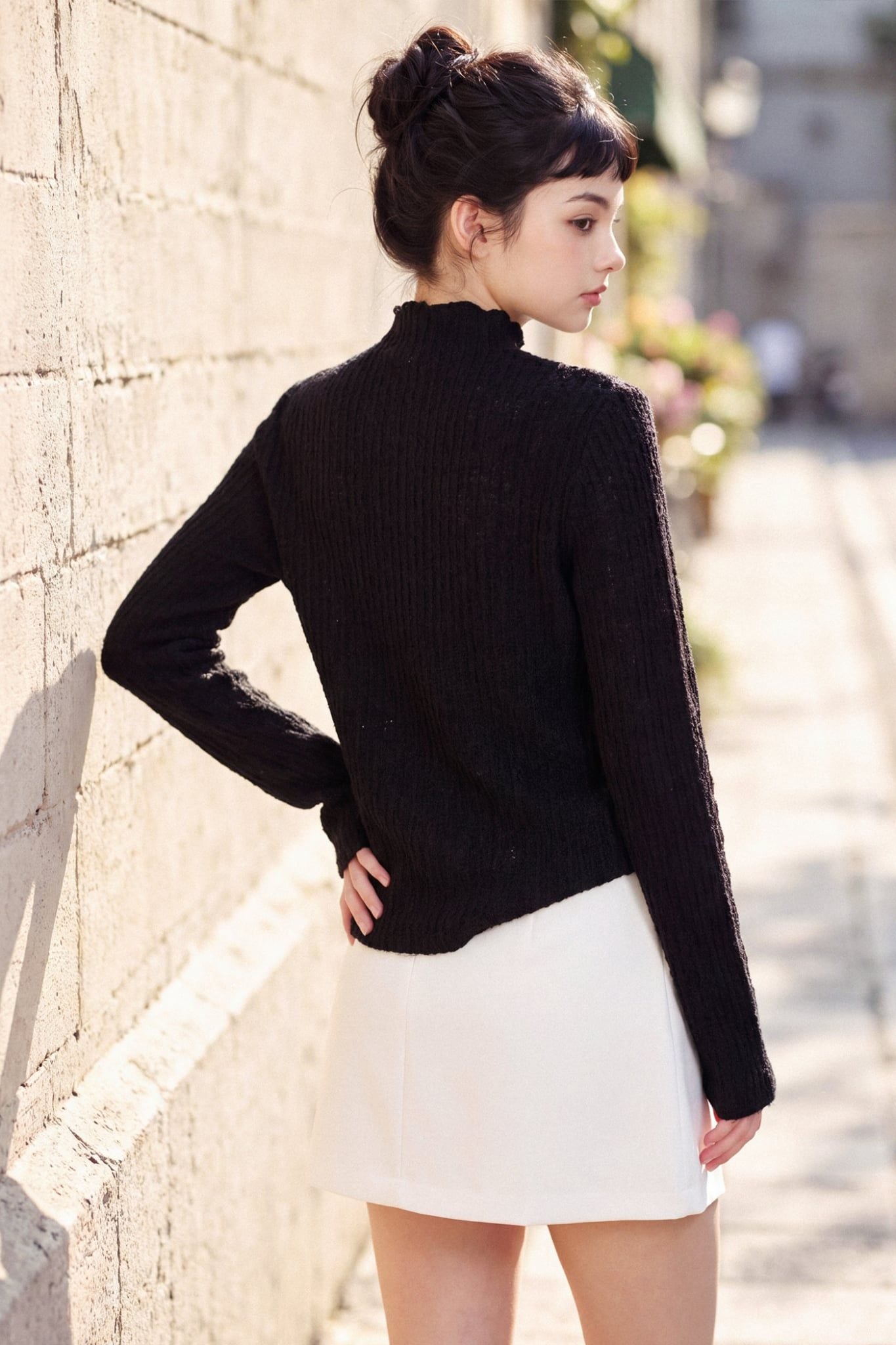  Top dài tay thun lưới đen cổ leo 