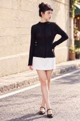  Top dài tay thun lưới đen cổ leo 