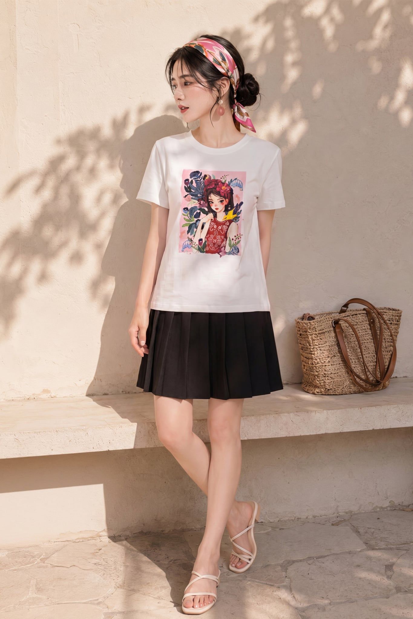  Chân váy mini Đen xếp ly kèm belt 