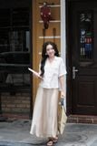  Chân váy lụa dài màu Nâu Champagne 