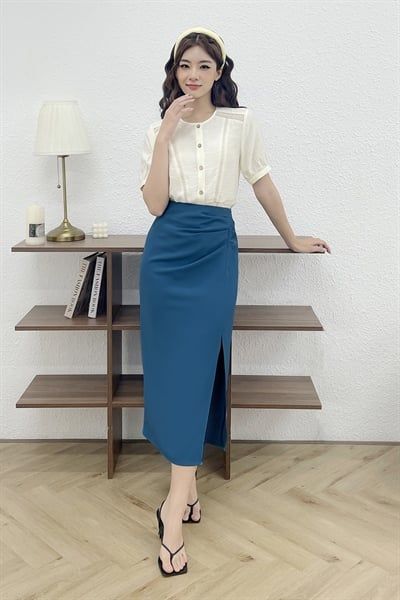 Midi skirts casual style tuytsy xanh xếp lệch