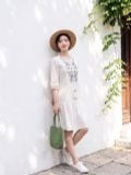  Đầm đuôi cá tunic trắng thêu thân trước 