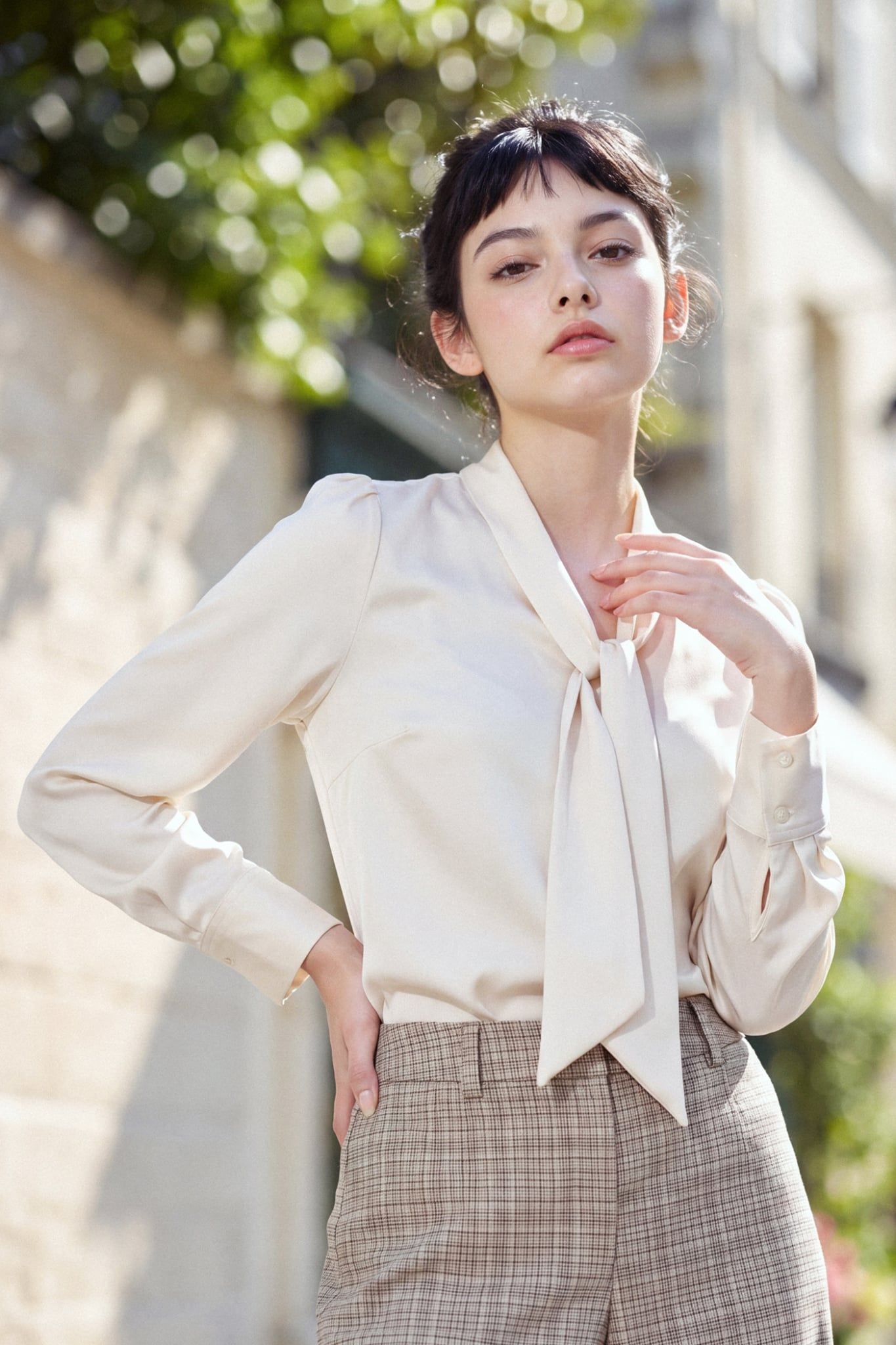  Quần suông houndstooth nâu 