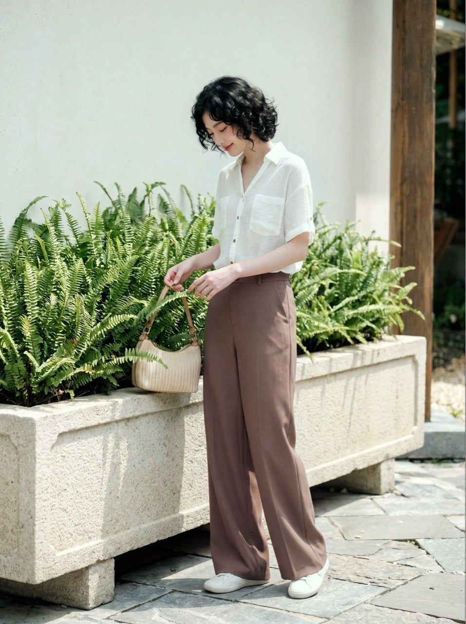  Sơ mi basic cổ V màu trắng 