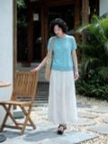  Áo thun dệt xanh ngọc lam thêu ngực 