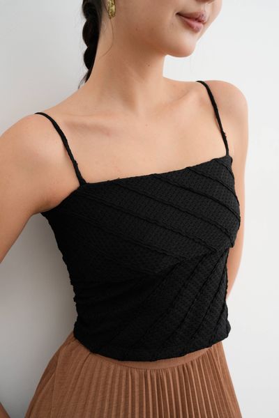 Áo 2 dây ren gân đen