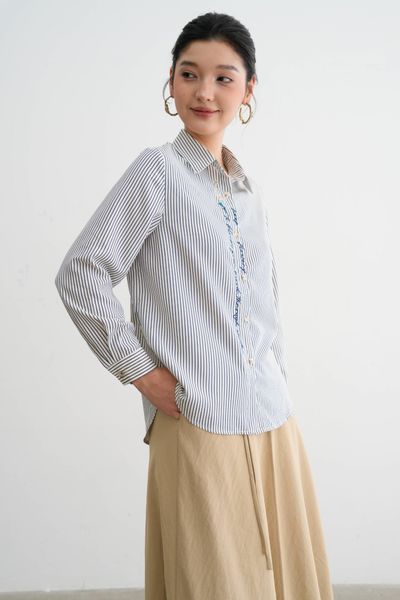 Sơ mi sọc navy thêu nẹp