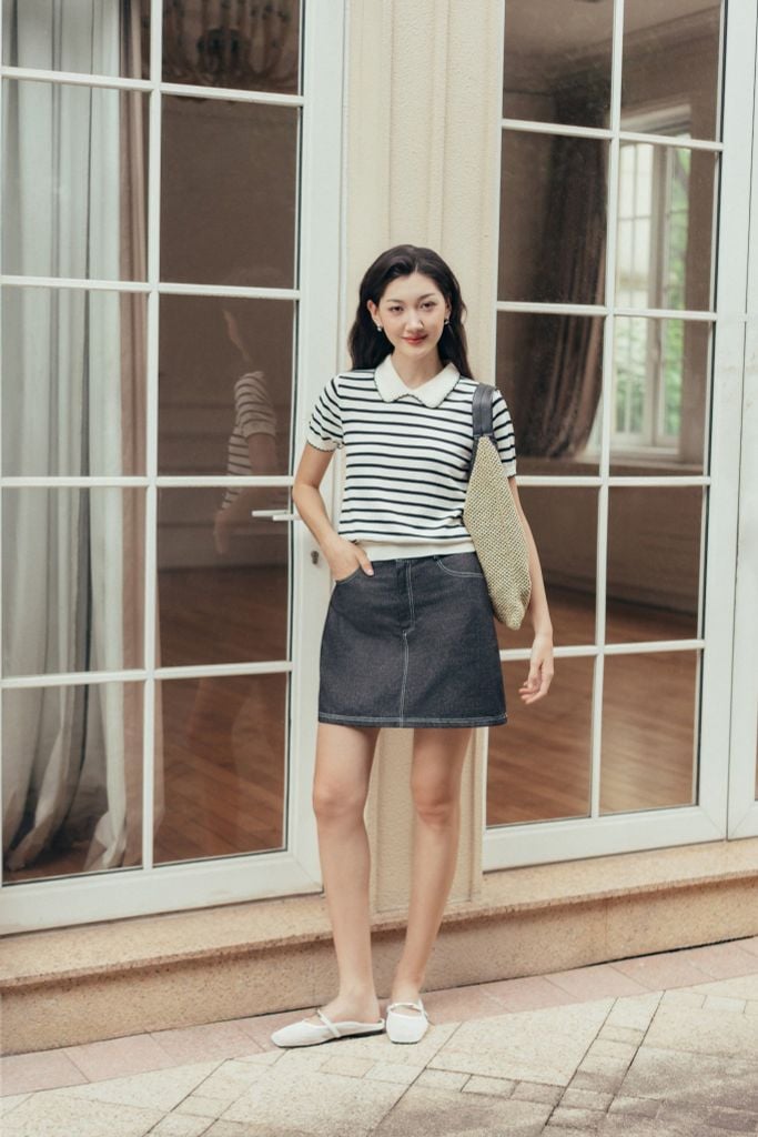 Chân váy A denim đen basic