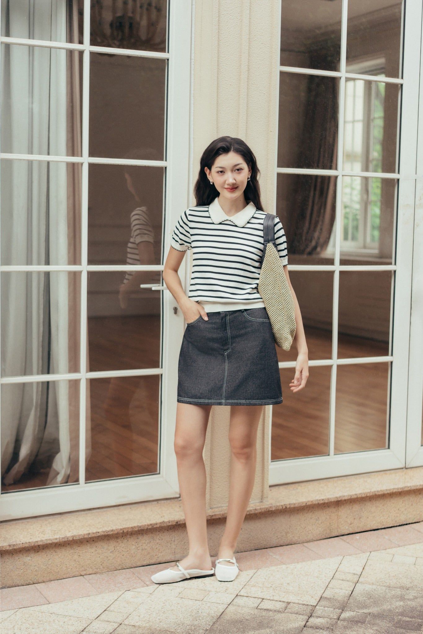 Chân váy A denim đen basic
